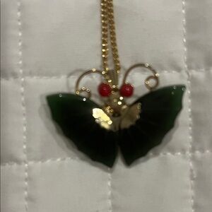 Elegant Green Butterfly Pendant Necklace / Broach